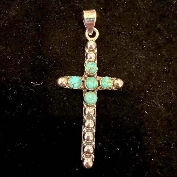 Sterling Turquoise Cross Pendant - Picture 1 of 3